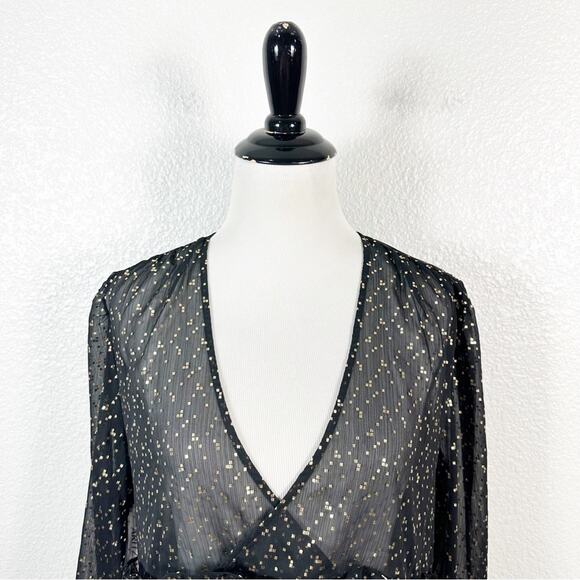 Sunday Best NWT Women’s Jinx Gold Fleck Sheer Babydoll Top in Black Size Medium - Picture 2 of 9